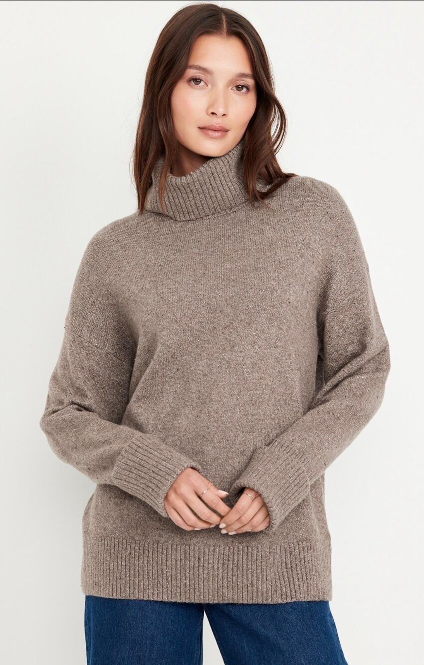 Old Navy Brown Speckled Cowl Neck Oversized Sweater Size Large NWT